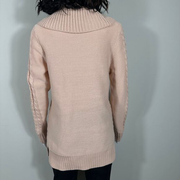 Calvin Klein Womens Sweater Sz Small Light Pink Cowl Neck Cable Knit Tunic EUC - Picture 3 of 12